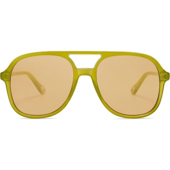 Women ClearOlive Green Brown Square Oversized Retro Polarized Sunglasses - Picture 1 of 5